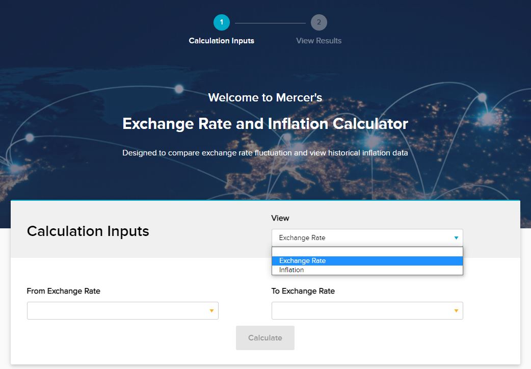 Exchange Rate and Inflation Calculator 2.0 welcome screen